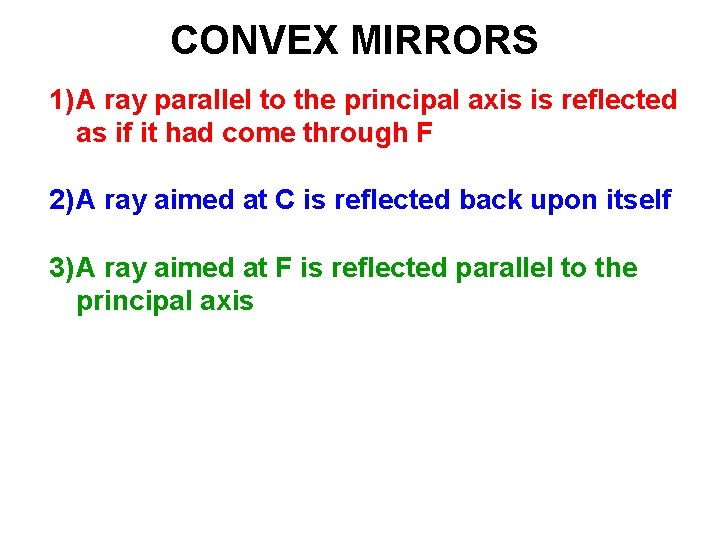 CONVEX MIRRORS 1) A ray parallel to the principal axis is reflected as if