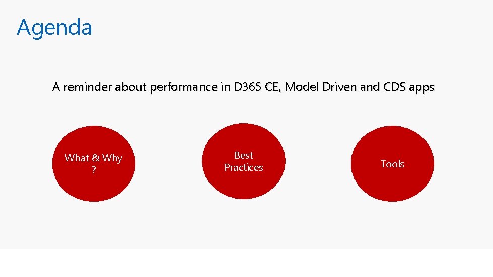 Agenda A reminder about performance in D 365 CE, Model Driven and CDS apps