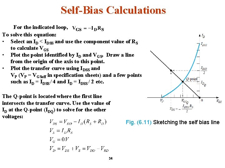 Self-Bias Calculations For the indicated loop, To solve this equation: • Select an ID