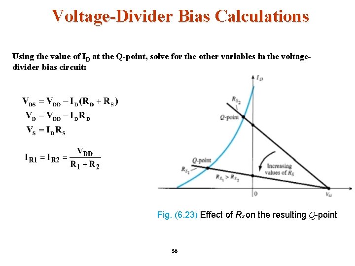 Voltage-Divider Bias Calculations Using the value of ID at the Q-point, solve for the