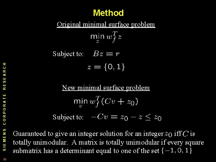 Method Original minimal surface problem SIEMENS CORPORATE RESEARCH Subject to: 20 New minimal surface Method Original minimal surface problem SIEMENS CORPORATE RESEARCH Subject to: 20 New minimal surface