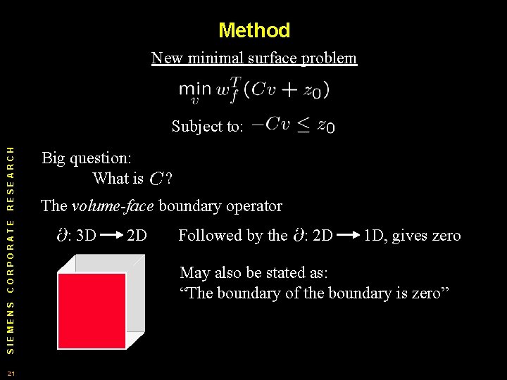 Method New minimal surface problem SIEMENS CORPORATE RESEARCH Subject to: 21 Big question: What Method New minimal surface problem SIEMENS CORPORATE RESEARCH Subject to: 21 Big question: What