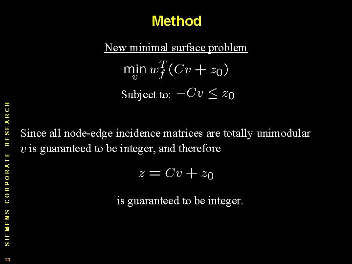 Method New minimal surface problem SIEMENS CORPORATE RESEARCH Subject to: 23 Since all node-edge Method New minimal surface problem SIEMENS CORPORATE RESEARCH Subject to: 23 Since all node-edge