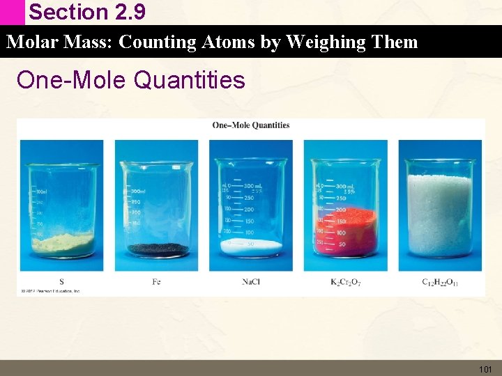 Section 2. 9 Molar Mass: Counting Atoms by Weighing Them One-Mole Quantities 101 