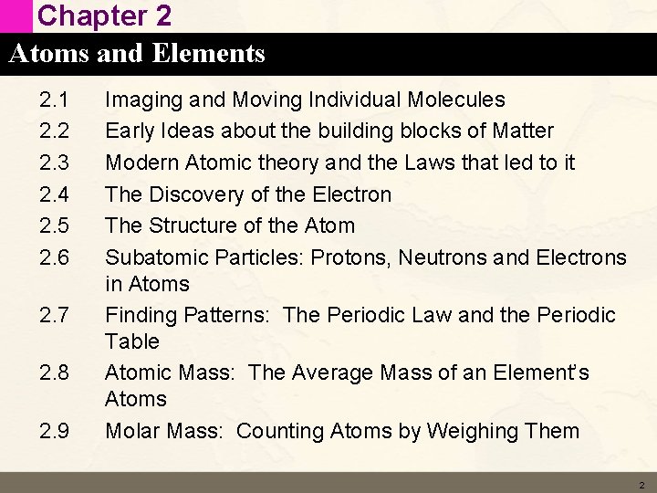 Chapter 2 Atoms and Elements 2. 1 2. 2 2. 3 2. 4 2.
