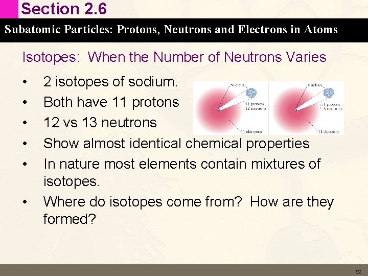 Section 2. 6 Subatomic Particles: Protons, Neutrons and Electrons in Atoms Isotopes: When the