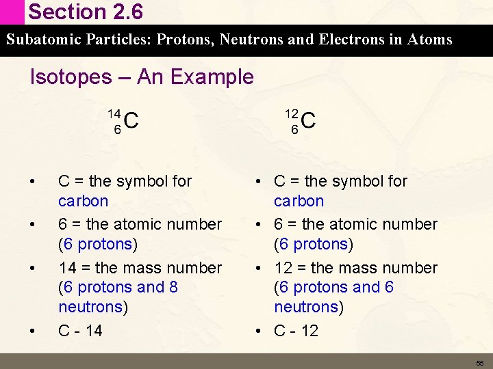 Section 2. 6 Subatomic Particles: Protons, Neutrons and Electrons in Atoms Isotopes – An