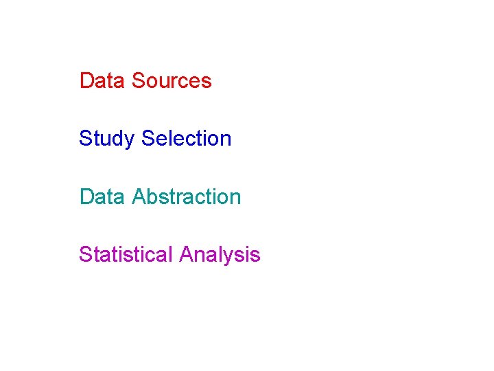 Data Sources Study Selection Data Abstraction Statistical Analysis 