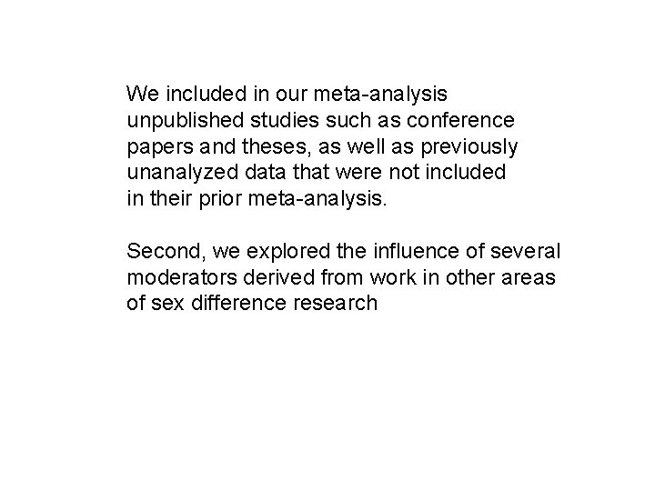 We included in our meta-analysis unpublished studies such as conference papers and theses, as