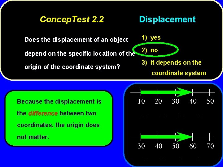 Concep. Test 2. 2 Does the displacement of an object depend on the specific