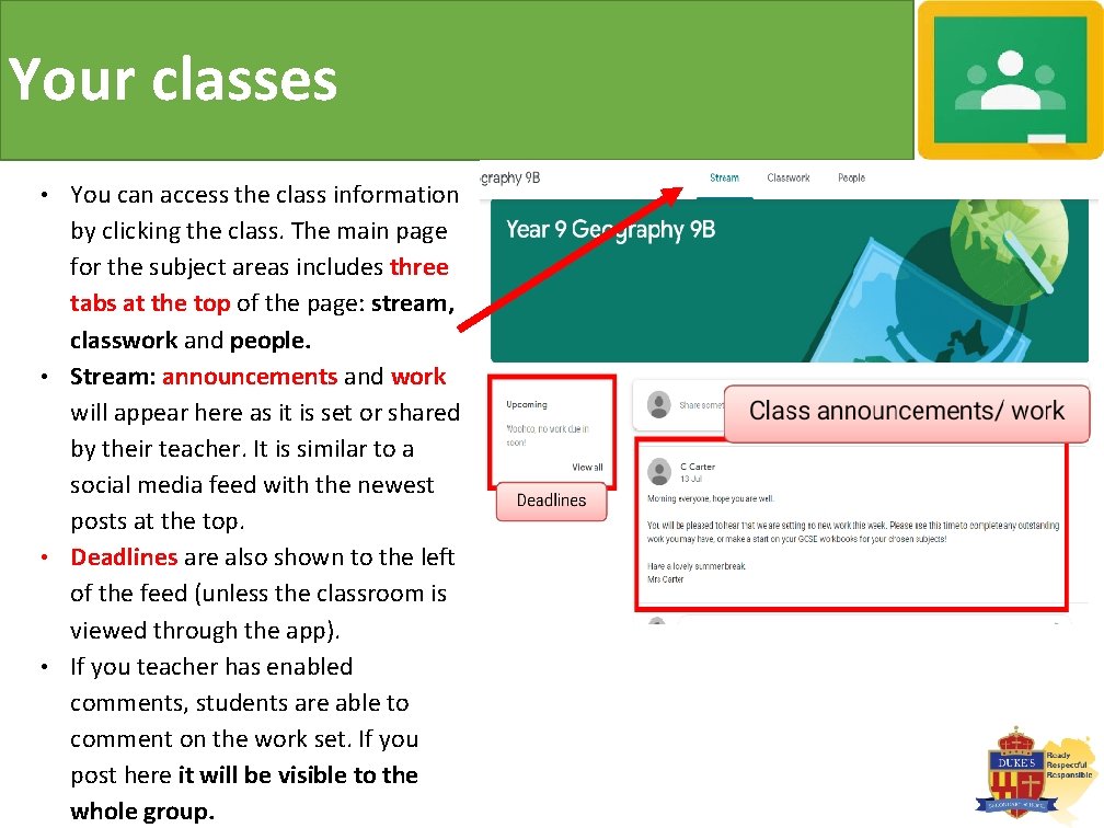 Your classes You can access the class information by clicking the class. The main