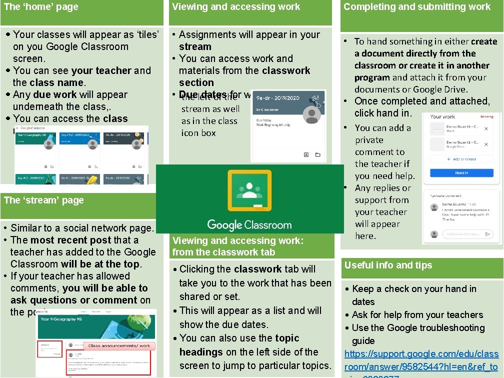 The ‘home’ page Viewing and accessing work • Your classes will appear as ‘tiles’