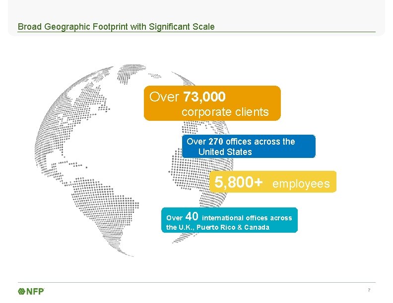 Broad Geographic Footprint with Significant Scale Over 73, 000 corporate clients Over 270 offices