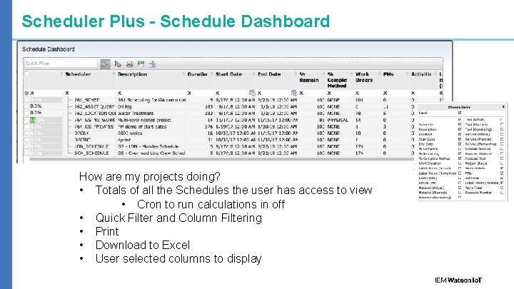 Scheduler Plus – Schedule Dashboard How are my projects doing? • Totals of all