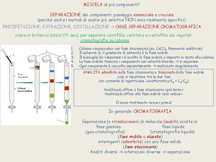 MISCELA di più componenti? SEPARAZIONE dei componenti: passaggio essenziale e cruciale (perché anche i