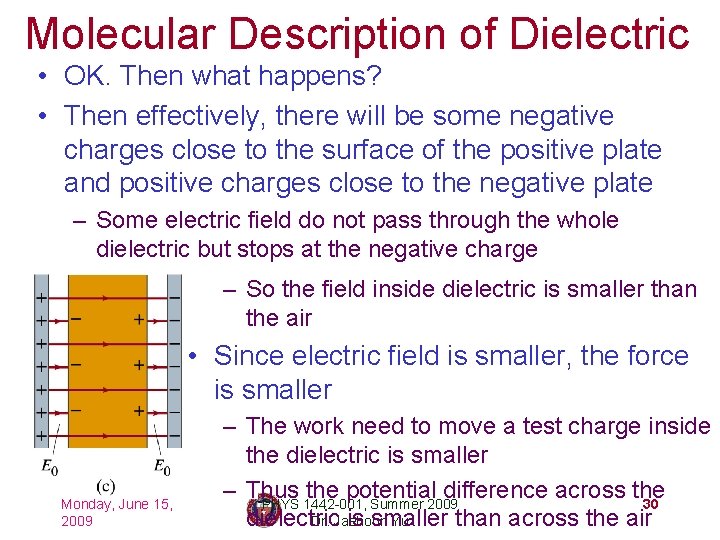 Molecular Description of Dielectric • OK. Then what happens? • Then effectively, there will