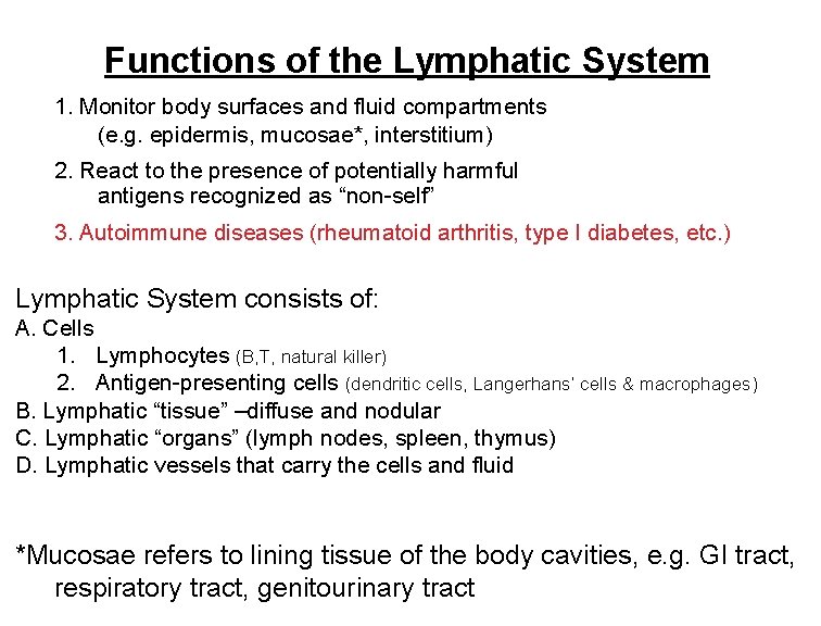 Functions of the Lymphatic System 1. Monitor body surfaces and fluid compartments (e. g.