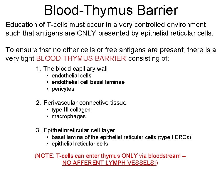 Blood-Thymus Barrier Education of T-cells must occur in a very controlled environment such that