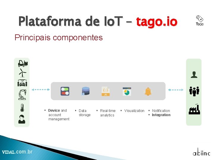 Plataforma de Io. T – tago. io Principais componentes § Device and account management