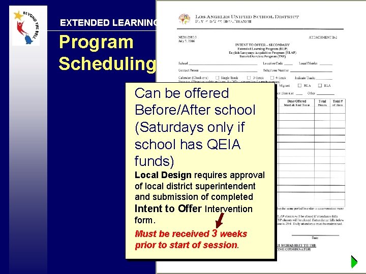 EXTENDED LEARNING PROGRAM (ELP) Program Scheduling Can be offered Before/After school (Saturdays only if