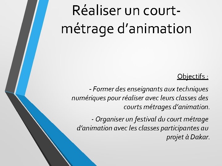 Réaliser un courtmétrage d’animation Objectifs : - Former des enseignants aux techniques numériques pour