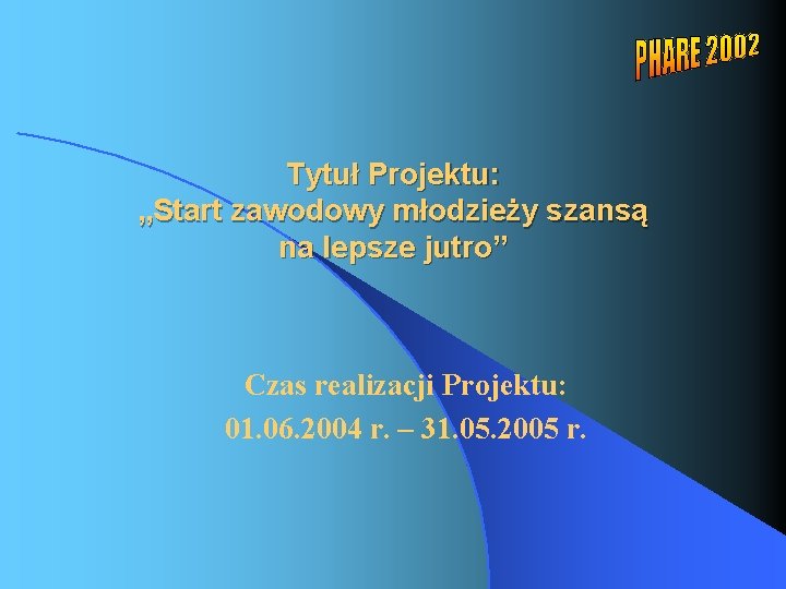 Tytuł Projektu: „Start zawodowy młodzieży szansą na lepsze jutro” Czas realizacji Projektu: 01. 06.