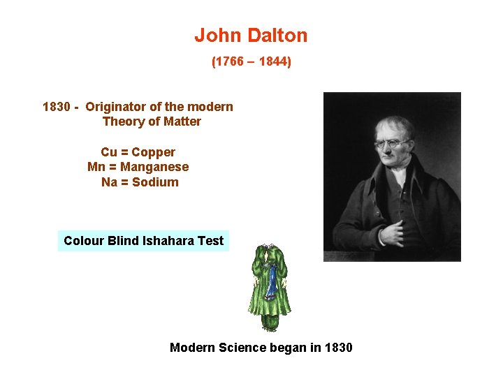 John Dalton (1766 – 1844) 1830 - Originator of the modern Theory of Matter