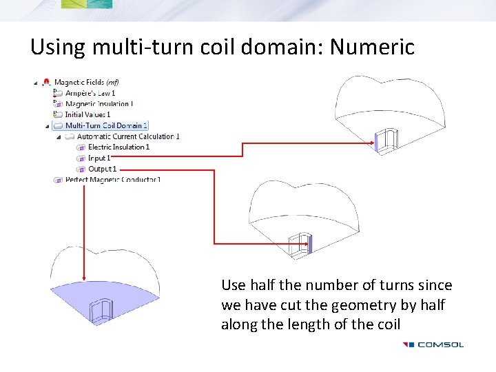 Using multi-turn coil domain: Numeric Use half the number of turns since we have