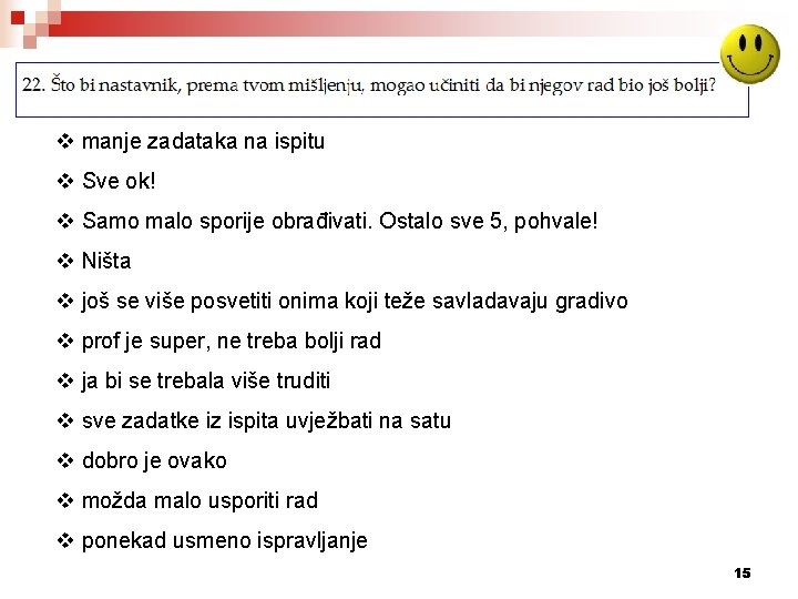 v manje zadataka na ispitu v Sve ok! v Samo malo sporije obrađivati. Ostalo