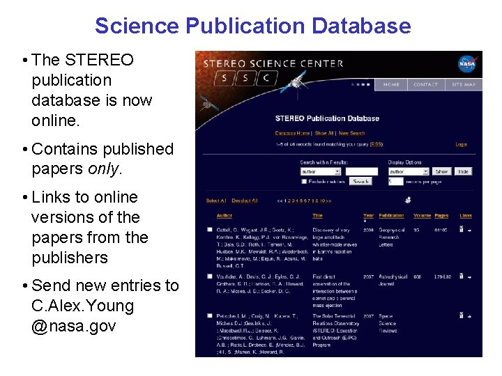 Science Publication Database • The STEREO publication database is now online. • Contains published