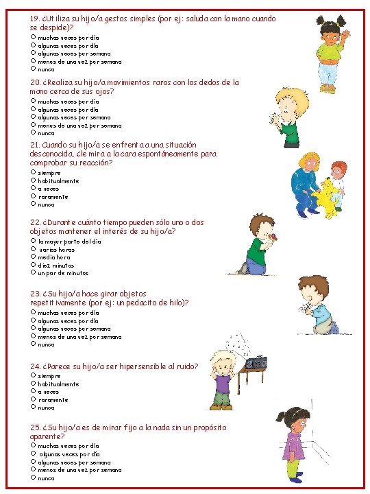 19. ¿Utiliza su hijo/a gestos simples (por ej: saluda con la mano cuando se