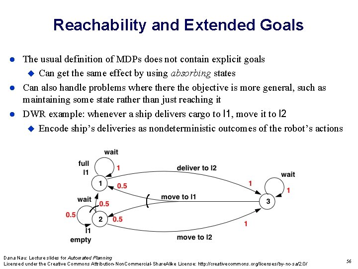 Reachability and Extended Goals The usual definition of MDPs does not contain explicit goals Reachability and Extended Goals The usual definition of MDPs does not contain explicit goals