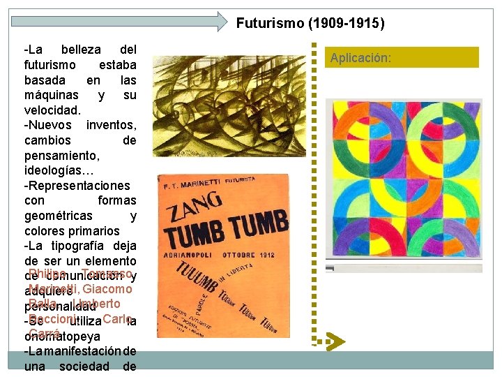 Futurismo (1909 -1915) -La belleza del futurismo estaba basada en las máquinas y su