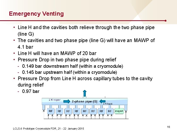 Emergency Venting • Line H and the cavities both relieve through the two phase