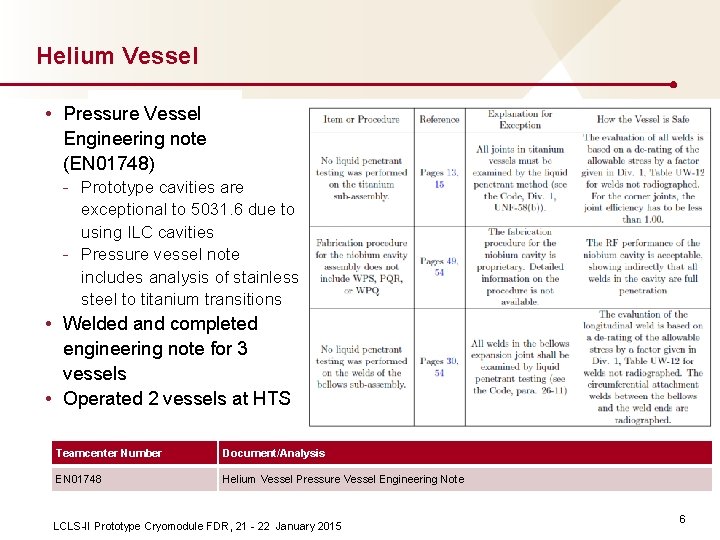 Helium Vessel • Pressure Vessel Engineering note (EN 01748) - Prototype cavities are exceptional