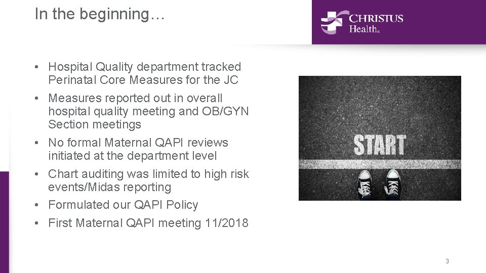 In the beginning… • Hospital Quality department tracked Perinatal Core Measures for the JC