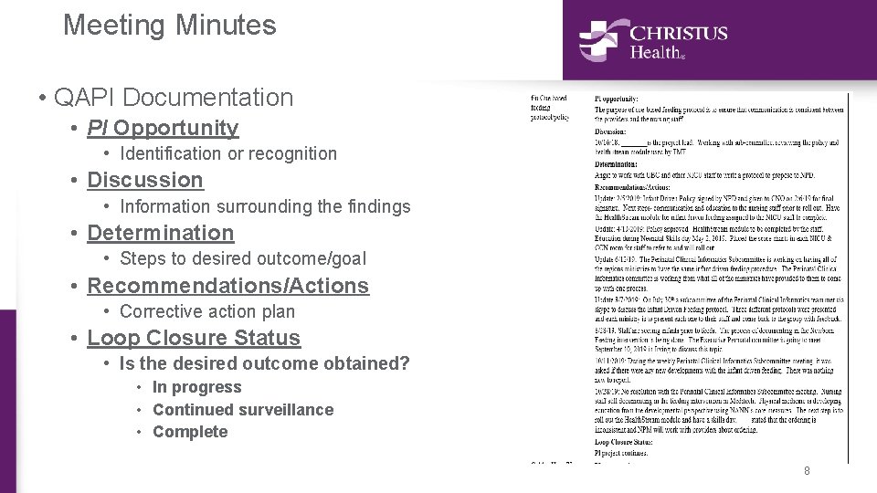Meeting Minutes • QAPI Documentation • PI Opportunity • Identification or recognition • Discussion