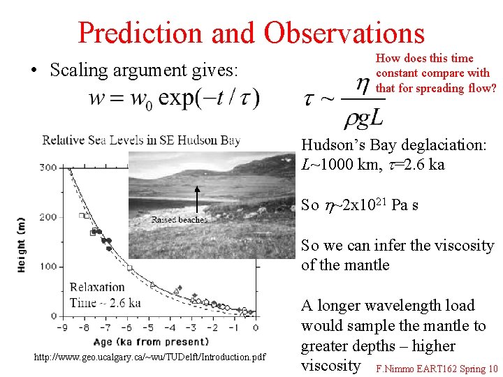 Prediction and Observations • Scaling argument gives: How does this time constant compare with
