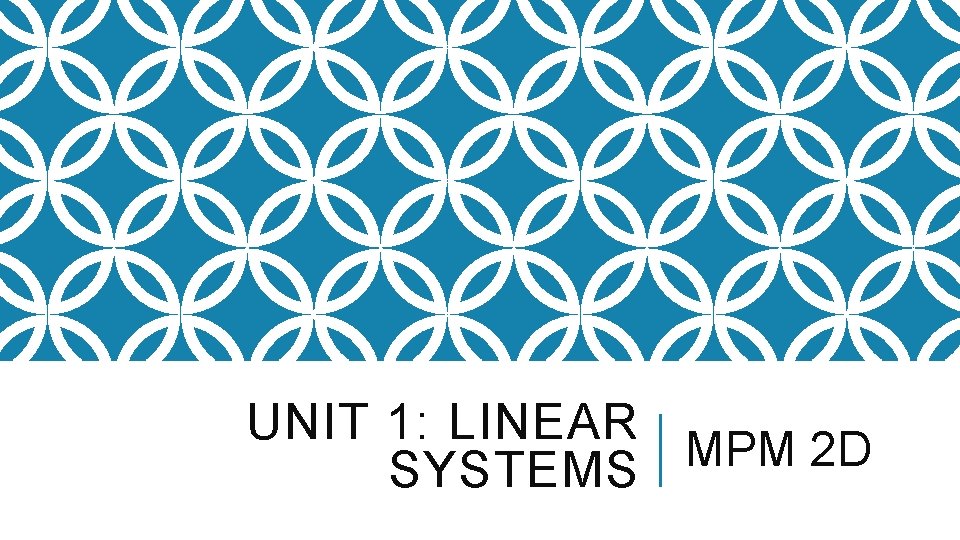 UNIT 1: LINEAR MPM 2 D SYSTEMS 