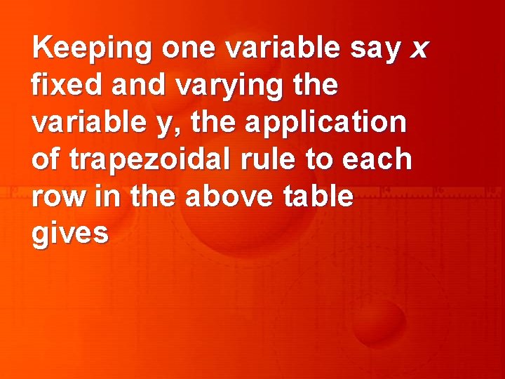 Keeping one variable say x fixed and varying the variable y, the application of