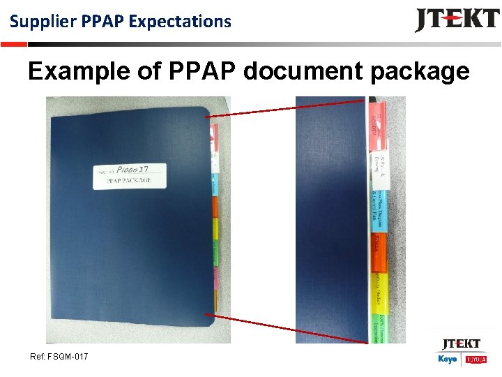 Supplier PPAP Expectations Example of PPAP document package Ref: FSQM-017 