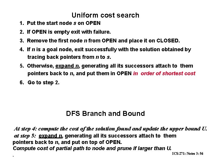 Uniform cost search 1. Put the start node s on OPEN 2. If OPEN