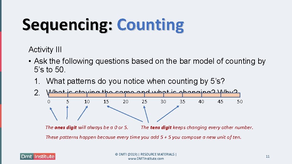 Sequencing: Counting Activity III • Ask the following questions based on the bar model