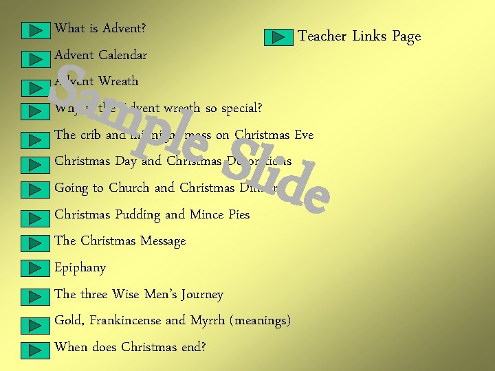 What is Advent? Teacher Links Page Advent Calendar Advent Wreath Why is the Advent