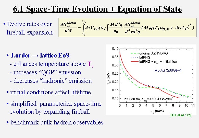 6. 1 Space-Time Evolution + Equation of State • Evolve rates over fireball expansion: