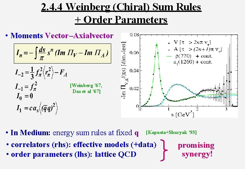 2. 4. 4 Weinberg (Chiral) Sum Rules + Order Parameters • Moments Vector-Axialvector [Weinberg