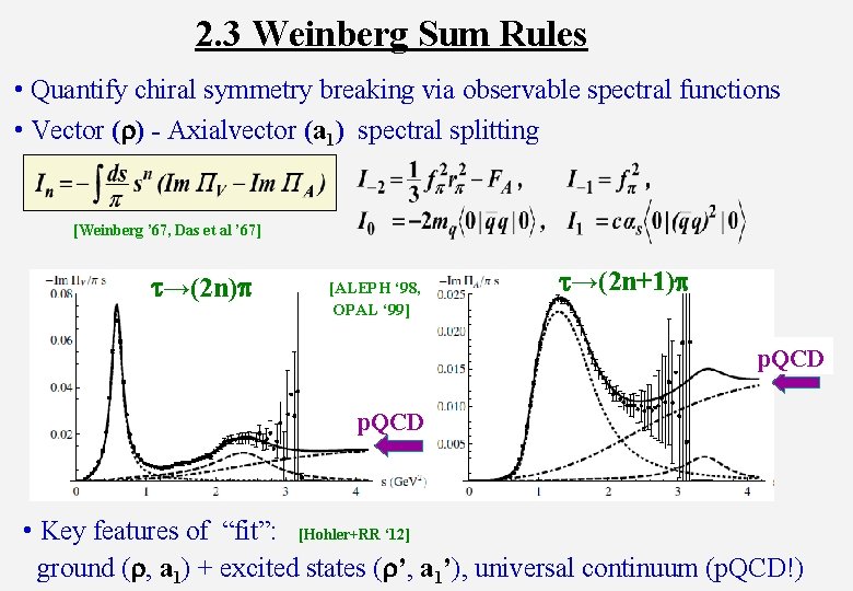 2. 3 Weinberg Sum Rules • Quantify chiral symmetry breaking via observable spectral functions