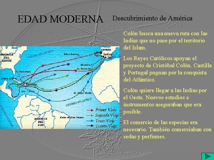 EDAD MODERNA Descubrimiento de América Colón busca una nueva ruta con las Indias que