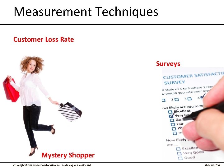 Measurement Techniques Customer Loss Rate Surveys Mystery Shopper Copyright © 2012 Pearson Education, Inc.