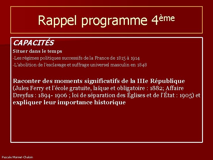 Rappel programme 4ème CAPACITÉS Situer dans le temps -Les régimes politiques successifs de la